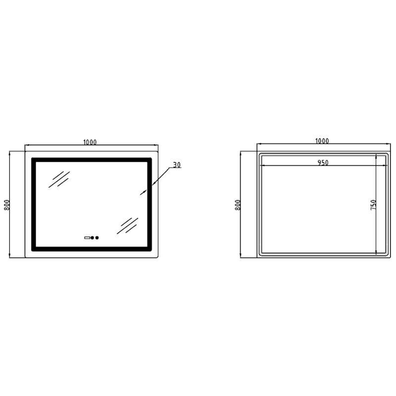 Зеркало Lidz Kubis (KU2) 1000х800 с часами, с LED-подсветкой Touch, с антизапотеванием, с диммером, рег. яркости LDKU1000800CL49282
