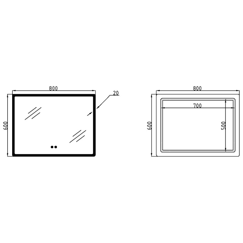 Зеркало Lidz Orion (OR2) 800х600 с LED-подсветкой Touch, с антизапотеванием, с диммером, рег. яркости LDOR80060049294