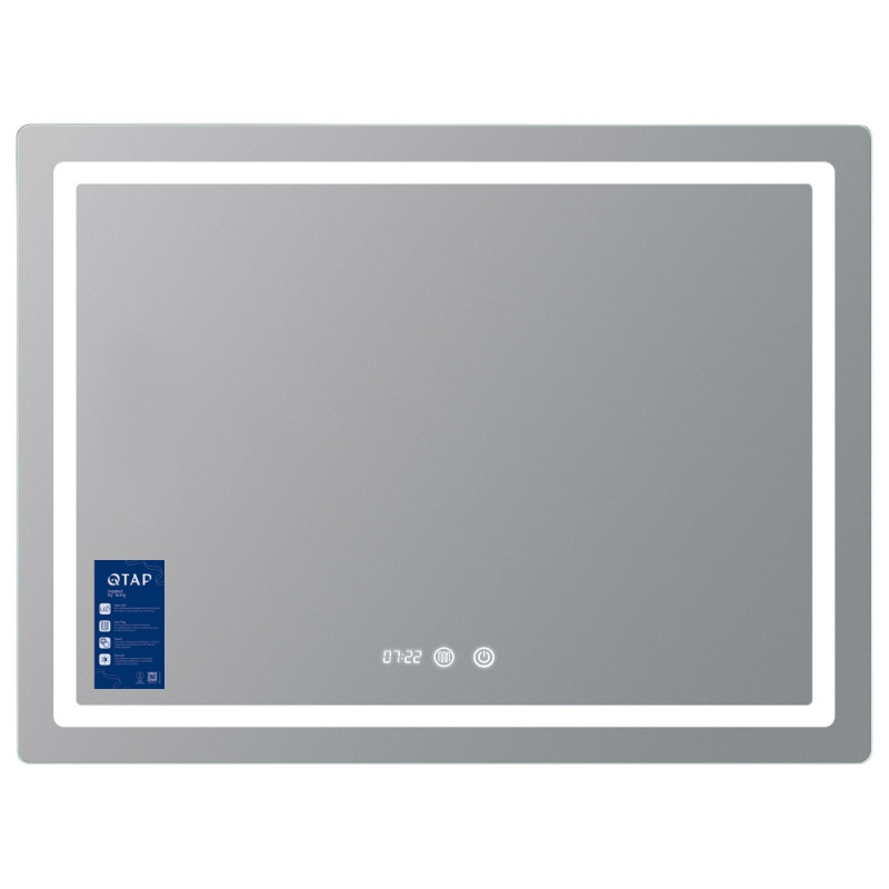 Зеркало Qtap Mideya (MI2) 1000х800 с часами, с LED-подсветкой Touch, с антизапотеванием, диммером, рег. яркости QTMID100080049266