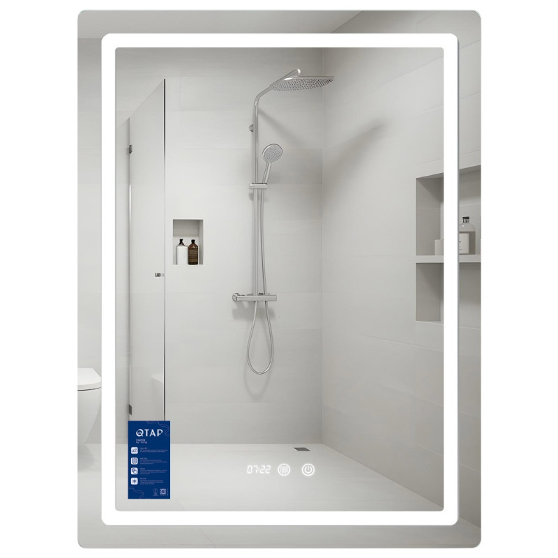 Зеркало Qtap Mideya (MI2) 600х800 с часами, с LED-подсветкой Touch, с антизапотеванием, диммером, рег. яркости QTMID60080049627
