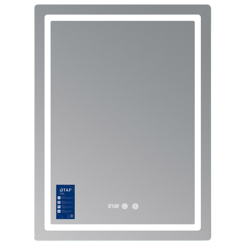 Зеркало Qtap Mideya (MI2) 600х800 с часами, с LED-подсветкой Touch, с антизапотеванием, диммером, рег. яркости QTMID60080049627