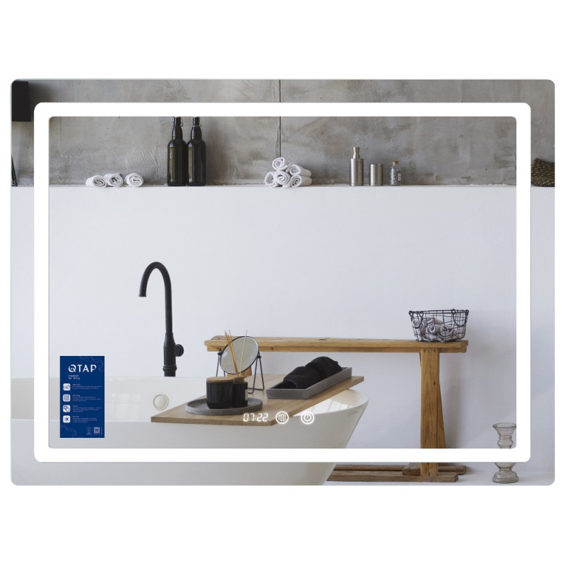 Зеркало Qtap Mideya (MI2) 800х600 с часами, с LED-подсветкой Touch, с антизапотеванием, диммером, рег. яркости QTMID80060049265