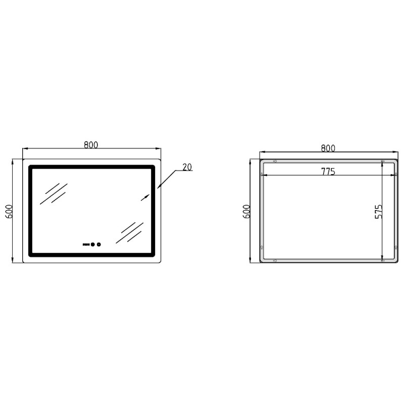 Зеркало Qtap Mideya (MI2) 800х600 с часами, с LED-подсветкой Touch, с антизапотеванием, диммером, рег. яркости QTMID80060049265