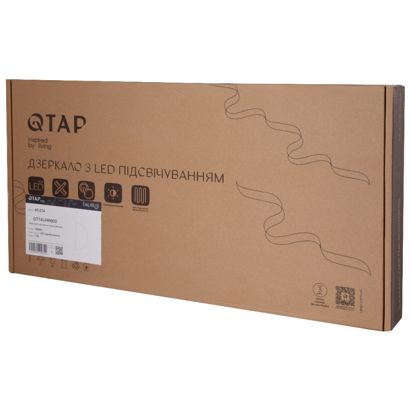 Зеркало Qtap Taurus HR1200 с LED-подсветкой Touch, с антизапотеванием, с диммером, рег. темп. цвета (3000-6500K) QTTAUHR1200