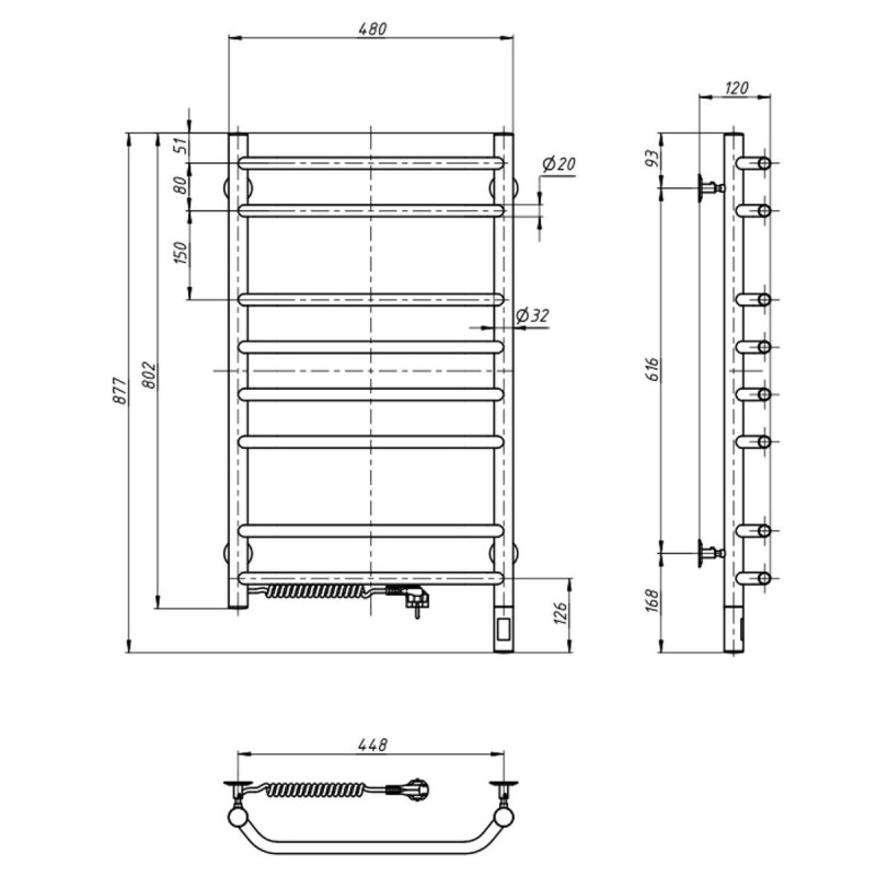 Рушникосушка Блюз 480х800 Sensor ліва з таймером (10-006133-4880)