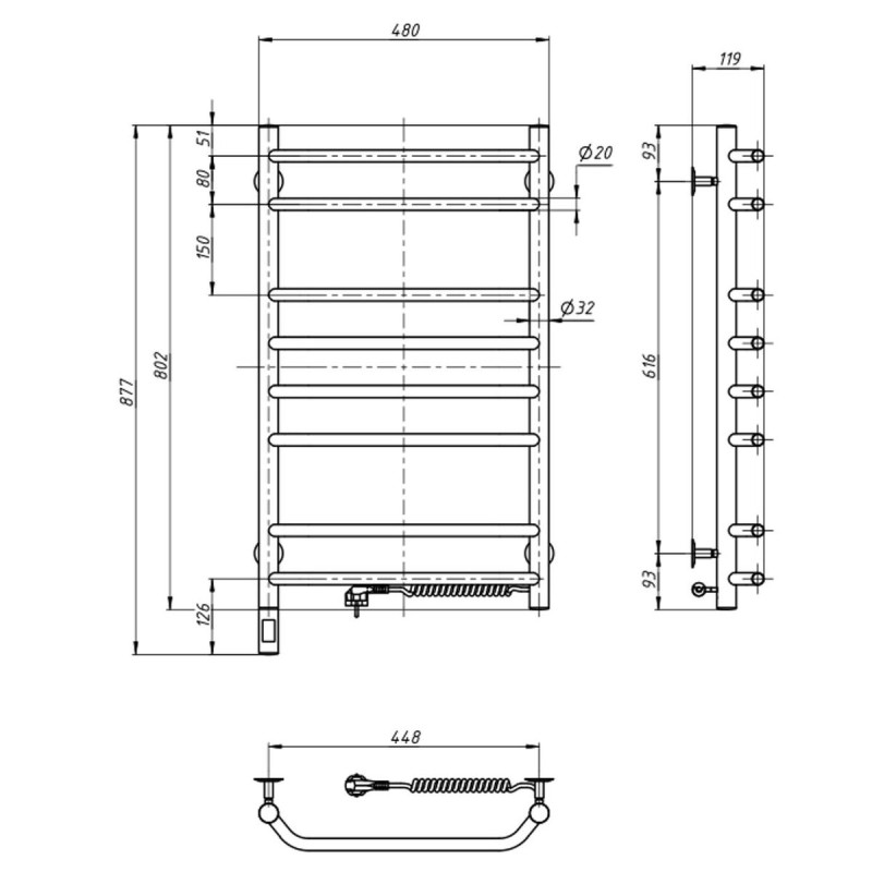 Рушникосушка Блюз 480х800 Sensor права з таймером (10-006033-4880)