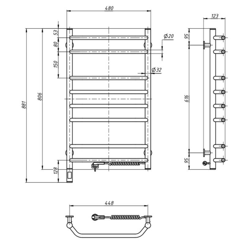 Полотенцесушитель Блюз 480х800 Sensor правый с таймером (12-006033-4880)