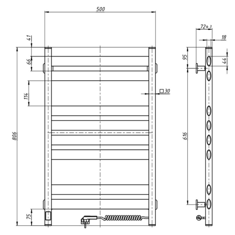 Полотенцесушитель Ellipse 500х800 Sensor правый с таймером, белый бархат (12-845053-5080)