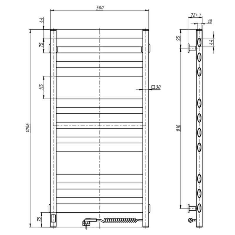 Полотенцесушитель Ellipse 500х1000 Sensor правый с таймером, белый бархат (12-845053-5010)