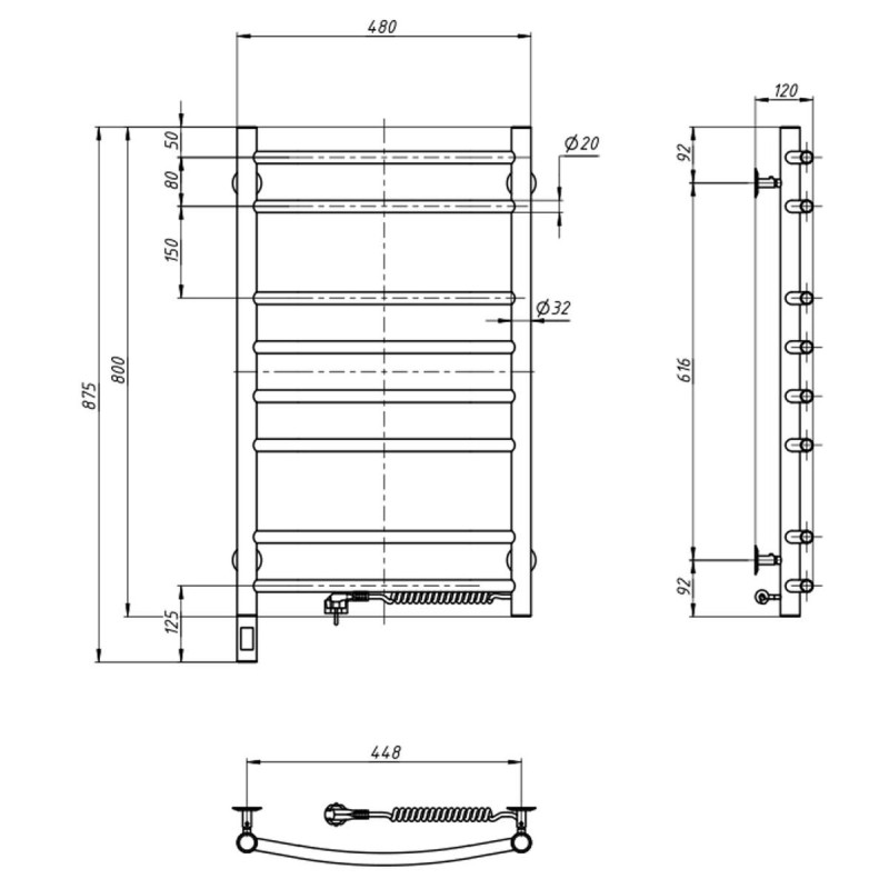 Рушникосушка Камелія 480х800 Sensor права бронза (10-507033-4880)