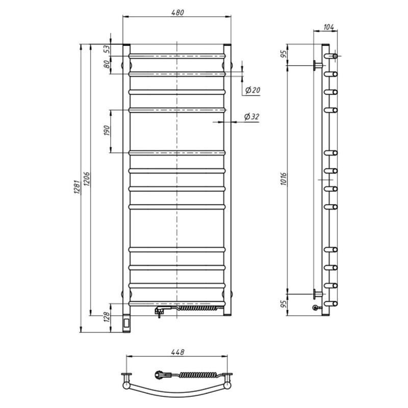 Полотенцесушитель Камелия 480х1200 Sensor правый с таймером (12-007033-4812)