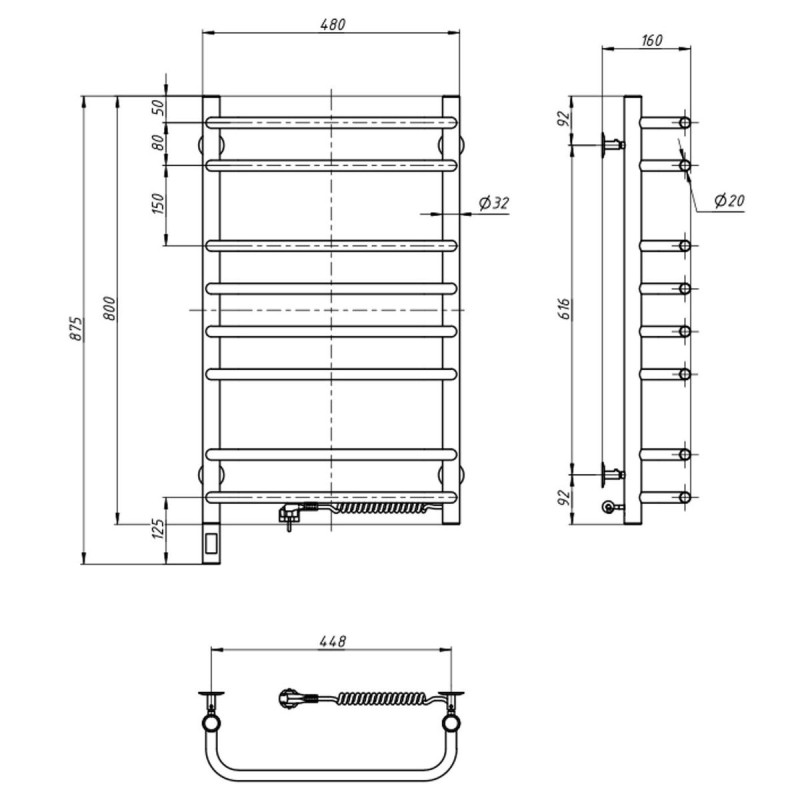 Рушникосушка Симфонія 480х800 Sensor права з таймером (10-009033-4880)