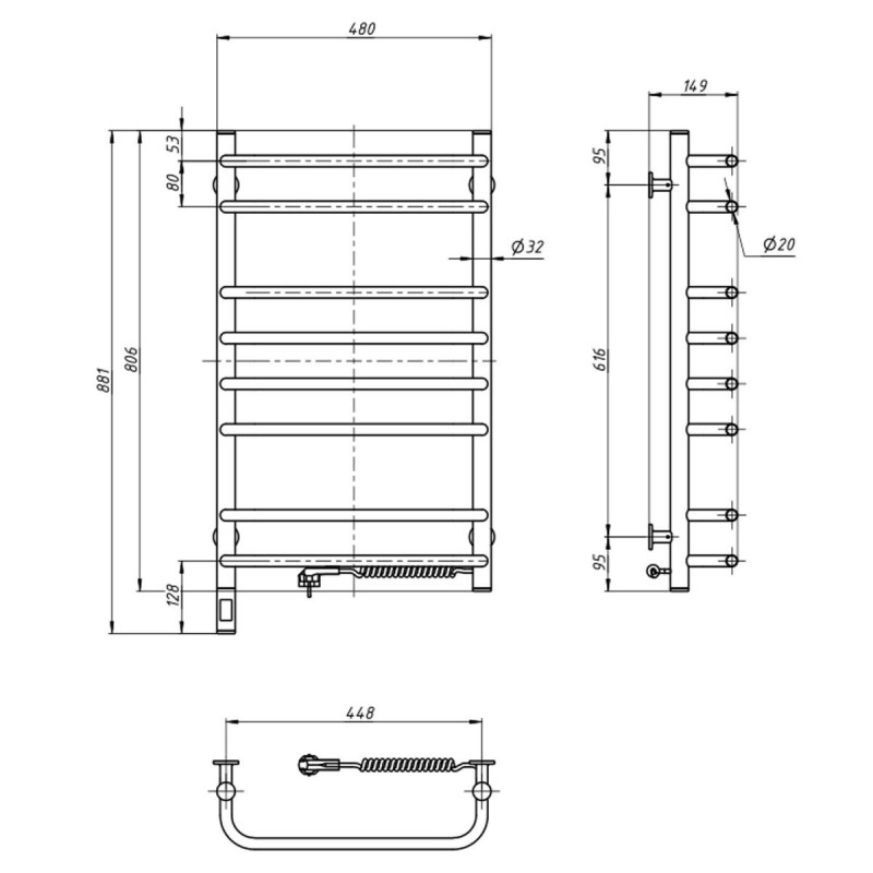 Полотенцесушитель Симфония 480х800 Sensor правый с таймером (12-009033-4880)
