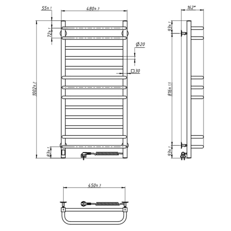 Полотенцесушитель  Грандис 480х1000 Sensor правый с таймером (10-008053-4810)