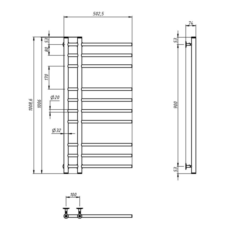 Полотенцесушитель Аркадия 530х1000х100 (00-014030-5310)