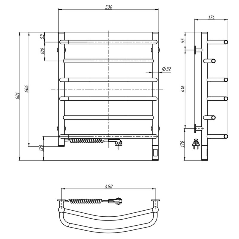 Рушникосушка Омега 530х600 Sensor ліва з таймером (12-015133-5360)