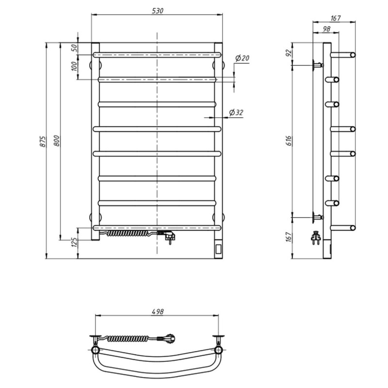 Рушникосушка Омега 530х800 Sensor ліва з таймером (10-015133-5380)