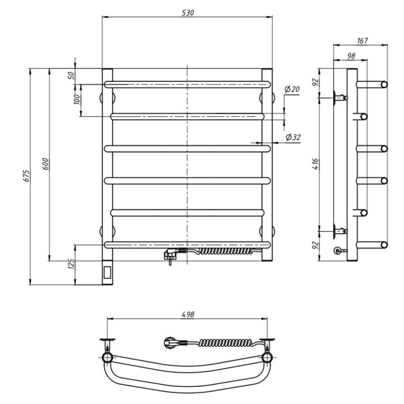 Рушникосушка Омега 530х600 Sensor права з таймером (10-015033-5360)