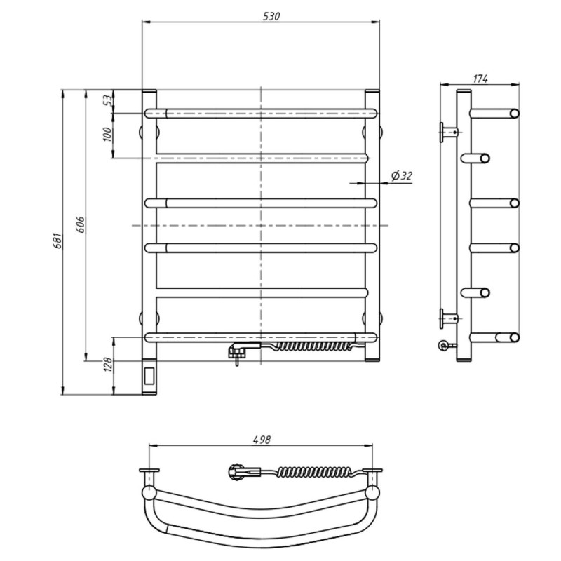 Рушникосушка Омега 530х600 Sensor права з таймером (12-015033-5360)