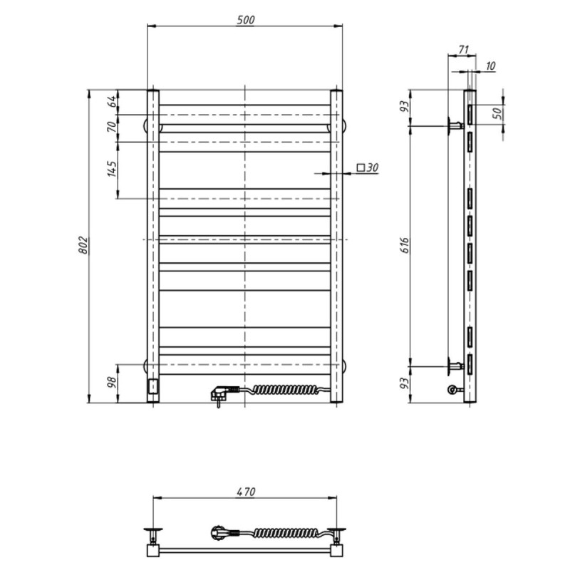 Рушникосушка Largo 500х800 Sensor правобічна з таймером (10-044053-5080)