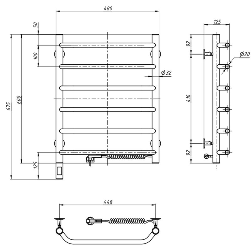 Рушникосушка Блюз 480х600 Sensor права з таймером (10-006033-4860)