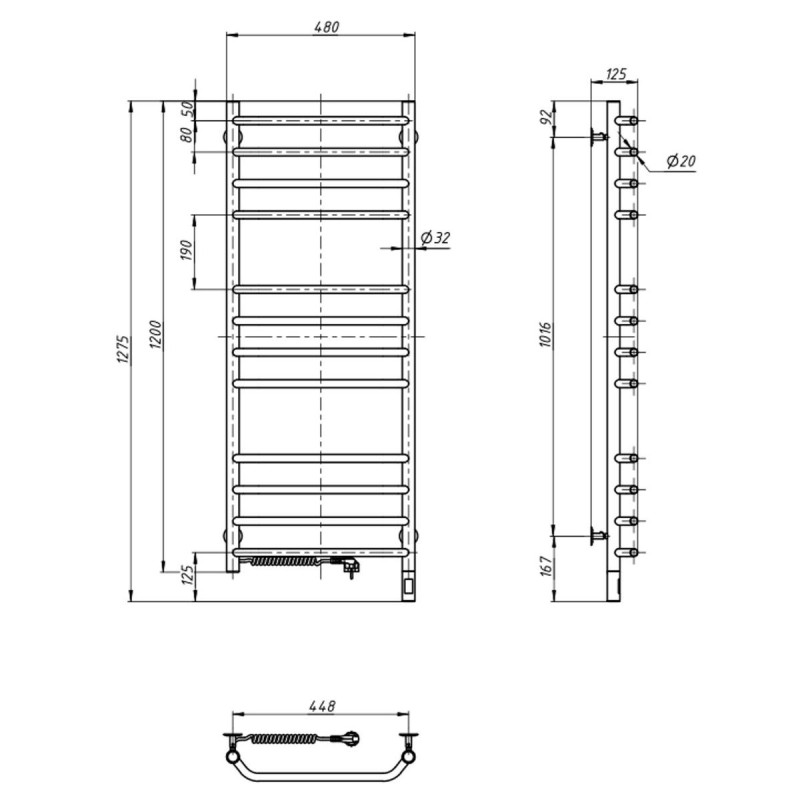 Рушникосушка Блюз 480х1200 Sensor ліва з таймером (10-006133-4812)