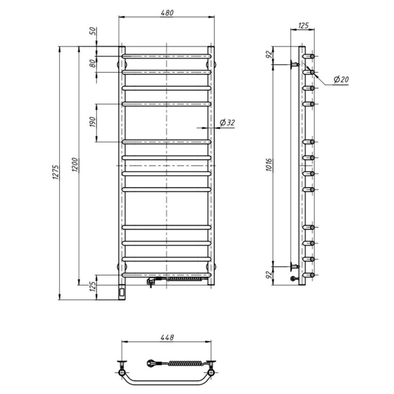 Рушникосушка Блюз 480х1200 Sensor права з таймером (10-006033-4812)