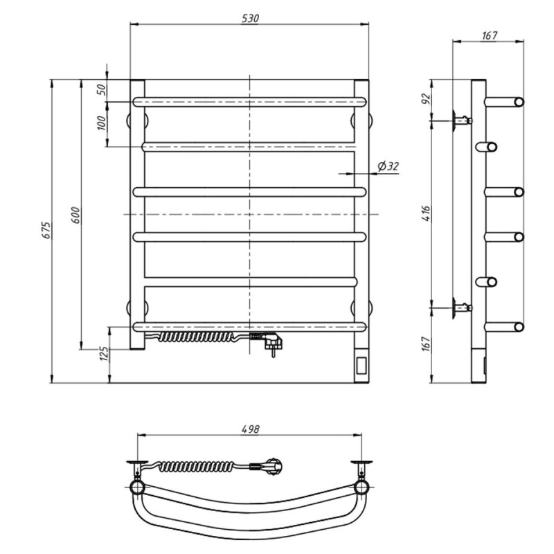 Рушникосушка Омега 530х600 Sensor ліва з таймером (10-015133-5360)