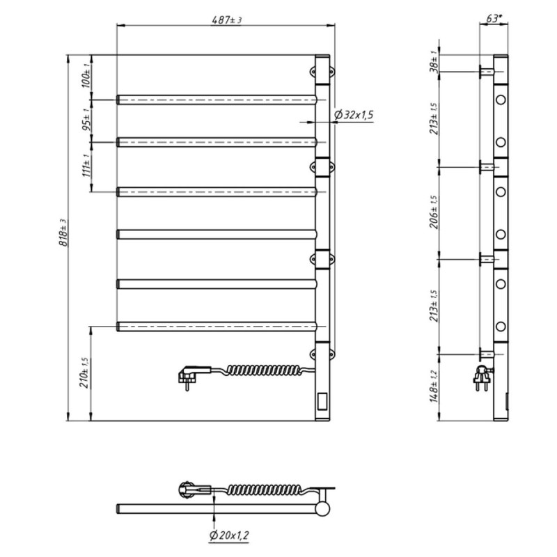 Рушникосушка Arabesque 480х800 Sensor з таймером, чорний муар (12-223033-4880)