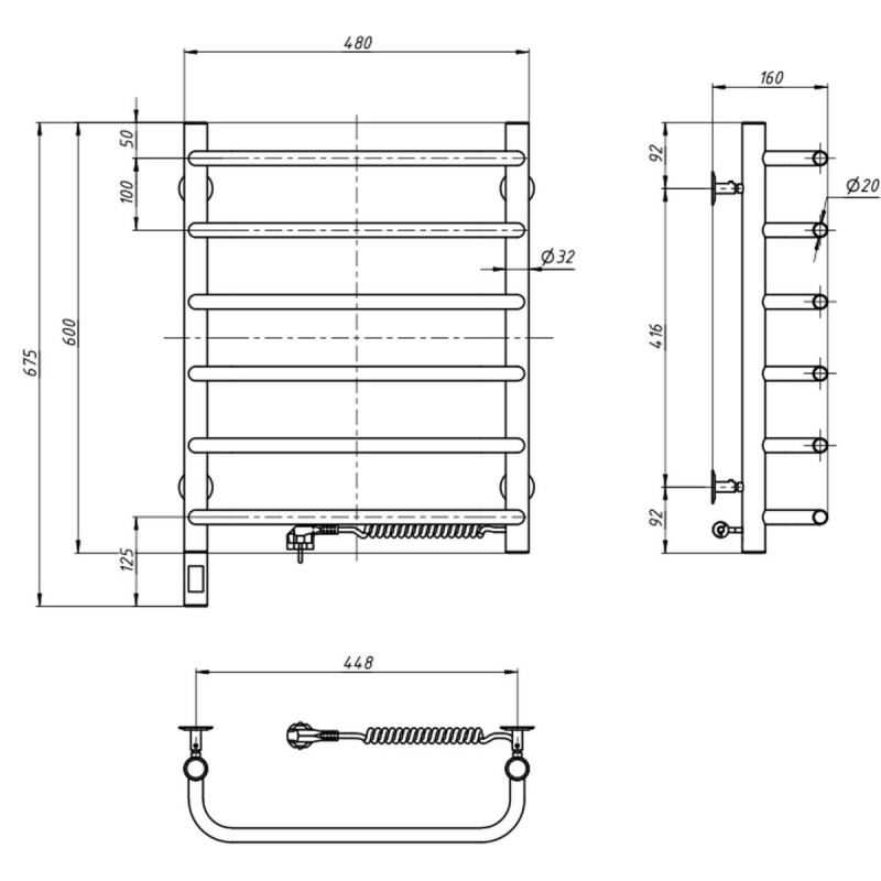Рушникосушка Симфонія 480х600 Sensor права з таймером (10-009033-4860)