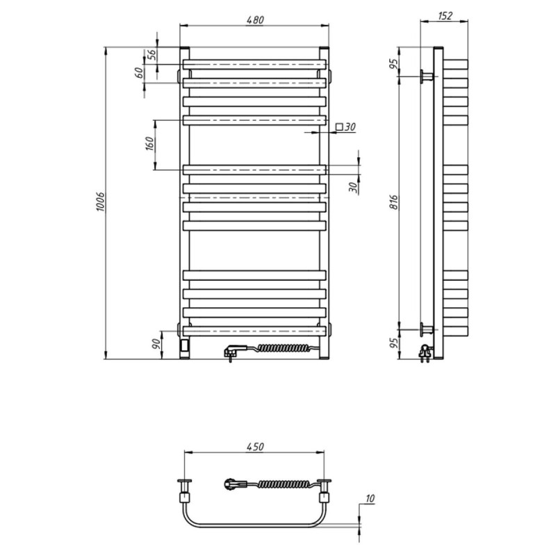 Рушникосушка електрична Navin Stugna 480х1000 Sensor права біла (12-149053-4810)