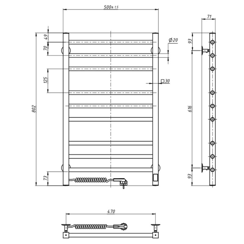 Рушникосушка Класик Квадро 500х800 Sensor з таймером, ліва (10-016153-5080)
