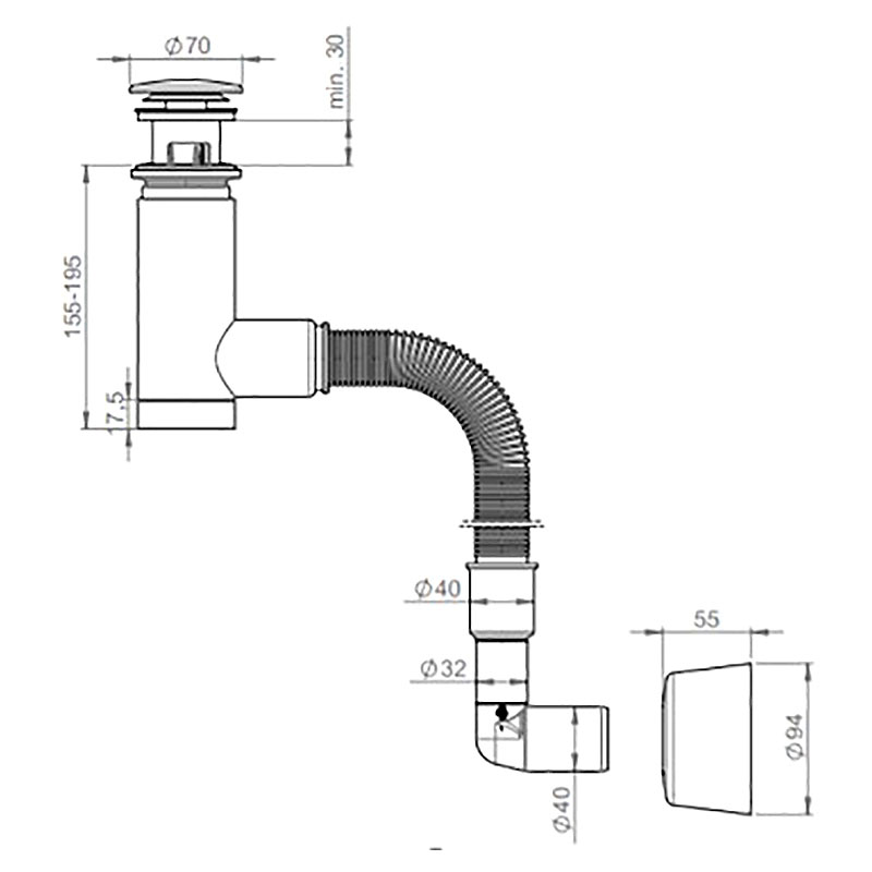 Cифон для умывальника Easy Clean, телескопический d 40/32 с гофрой Prevex 1532403