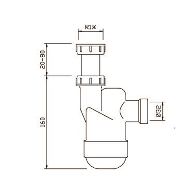 Cифон для умывальника Ventloc с шариком, безз верха, телескоп. труба d32 / 50 Prevex 3010001