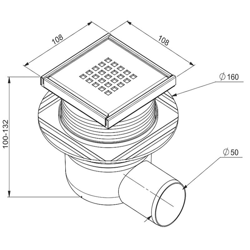 Трап решетка нерж. сталь CUBO 106 * 106 гор. d50 Prevex WDR-110-01-4402-01
