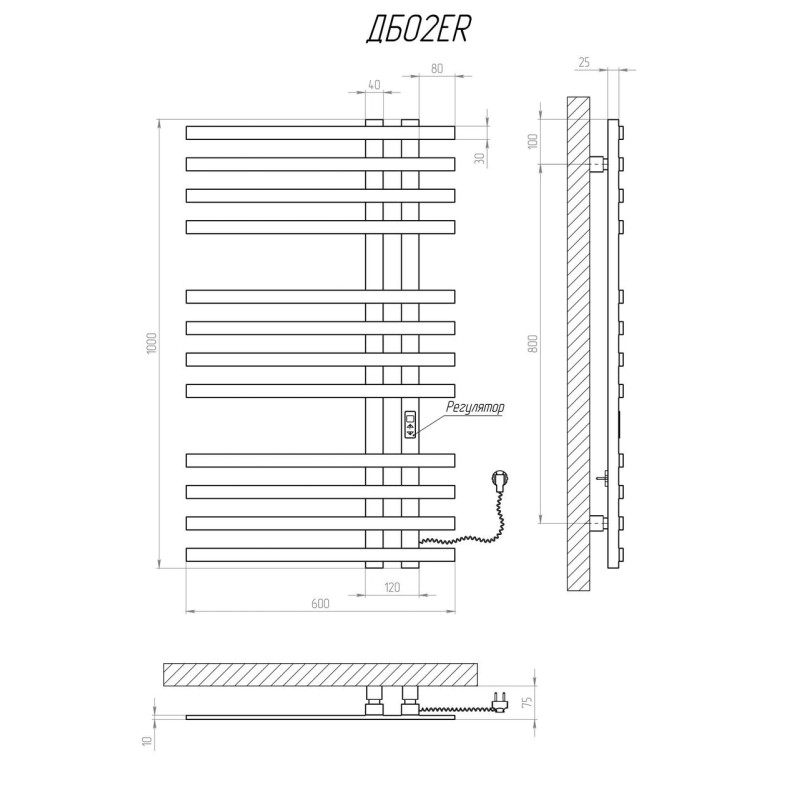Полотенцесушитель KOSSER Браш 1000х600 ER тайм. белый