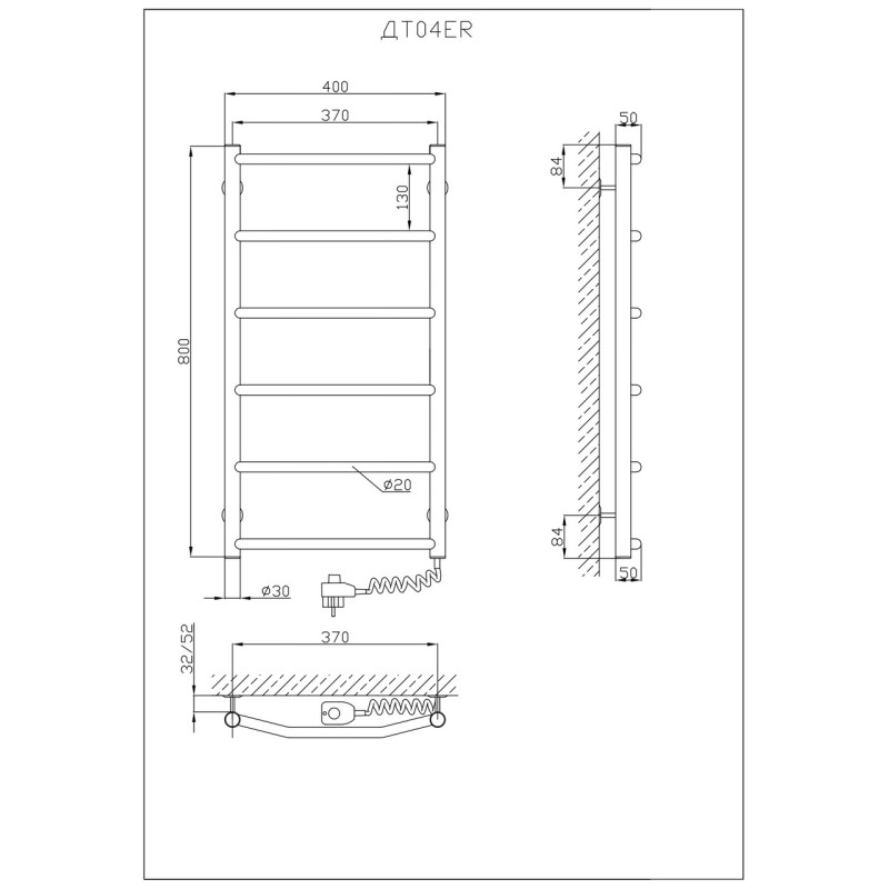 Рушникосушарка KOSSER  Трапеція 800х400/6 ER рег.