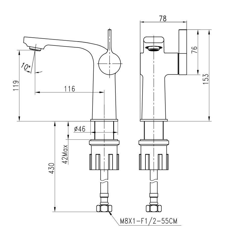 Смеситель для умывальника TOPAZ MODERNO TMD-33201-H78