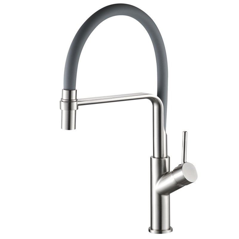 Смеситель для кухни Globus Lux DENVER Flex GDF-32-08-02 Сталь-Серый Гофроизлив, латунь