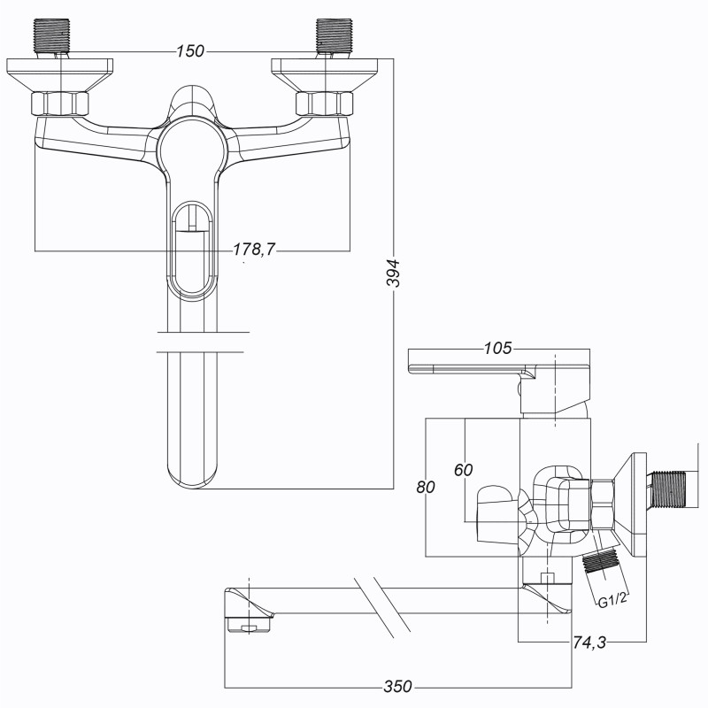 Смеситель для ванны Globus Lux Dolly GLD-0208