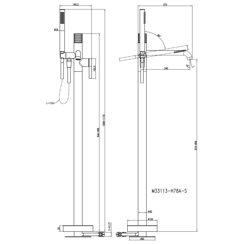 Змішувач для ванни TOPAZ LOFT TLF 32113R-H39-C