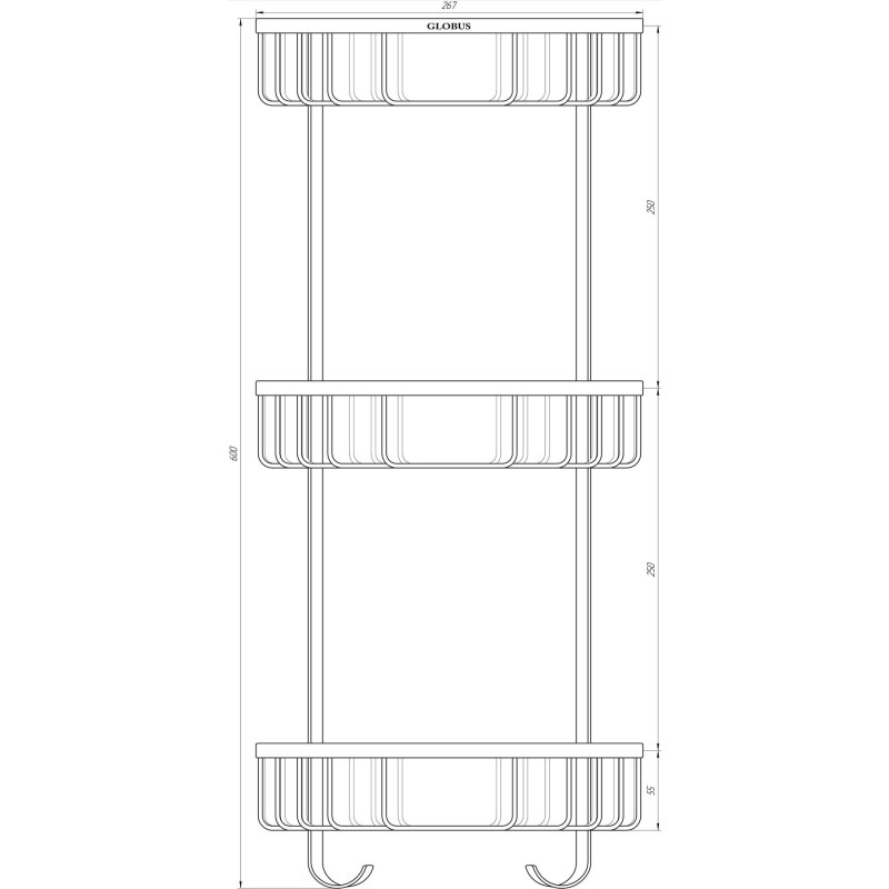 Поличка в душову SS8477-кутова Потрійна НЕРЖ-SUS304-(200*200*600мм)-(Globus Lux)