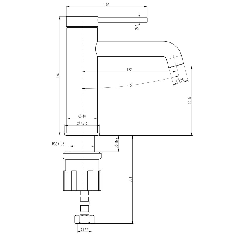 Змішувач для умивальника TOPAZ LOFT TLF 32201-H75-BL