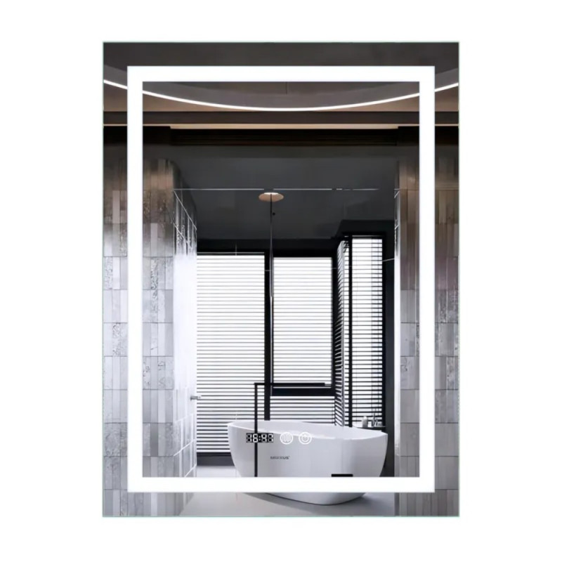 Зеркало Mixxus Premium FLASH MR21-70x90 с Led Touch, Anti-fog, димером, регулятором яркости, часами (MP6618)