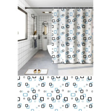 Шторка для ванной Zerix SCP-002-180x180 из PEVA (полиэтиленвинилацетата) (Узор "Квадраты" сине-голубые) (ZX5001)