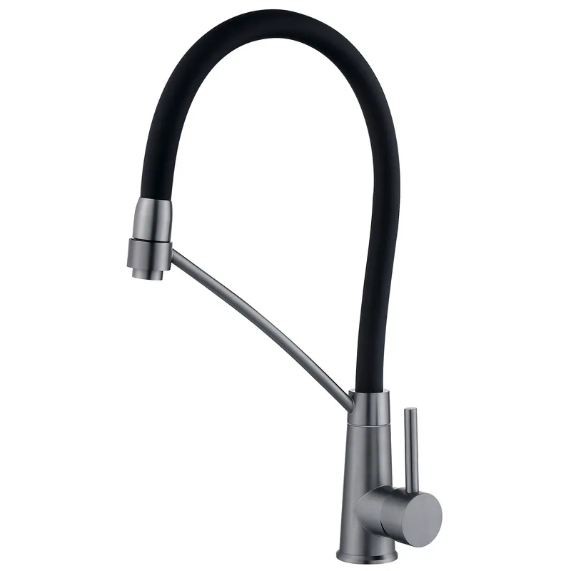 Смеситель для кухни с силиконовым изливом Zerix FUL-017 Graphite Refl.Black из нерж. стали SUS304 (цв.графит) (ZX5995)