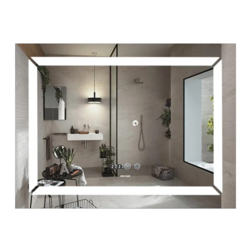 Зеркало Mixxus LIGHT MR01-90x70 с Led Touch, Anti-fog, димером, регулятором яркости, часами (MI5999)