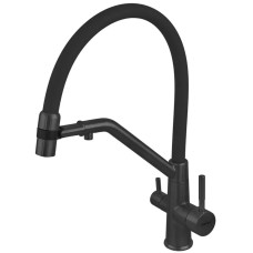 Смеситель для кухни с силиконовым изливом Zerix MAG-021 Black Refl.Black из нерж. стали SUS304 с выходом для пит.воды (ZX6006)