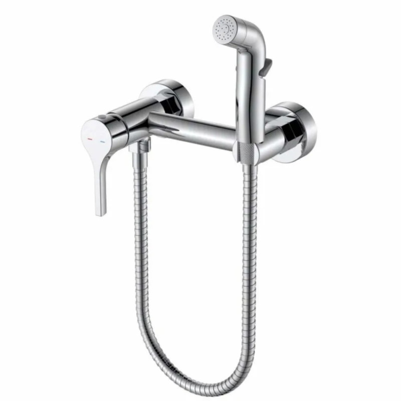 Смеситель настенный с гигиеническим душем Zerix Rex-222 Chrome с нерж. стали (Цвет хром) (ZX6121)
