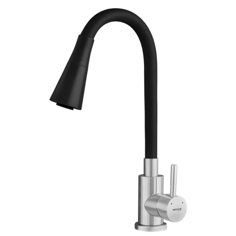 Смеситель для кухни MIXXUS SUS-011-T REFL.BLACK с силиконовым изливом из нерж. стали SUS304, излив черный (MI8226)
